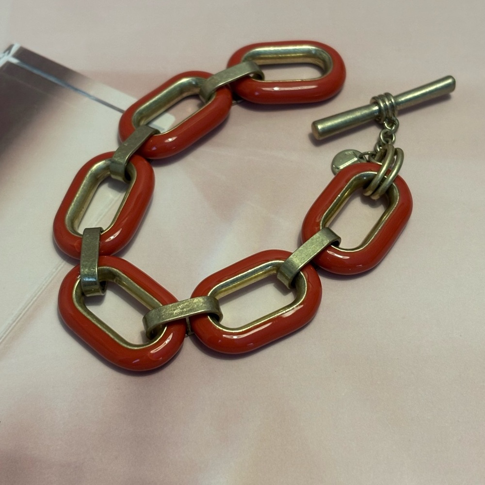 Talbots Matte Gold Rustic Orange Toggle Bracelet … - image 4